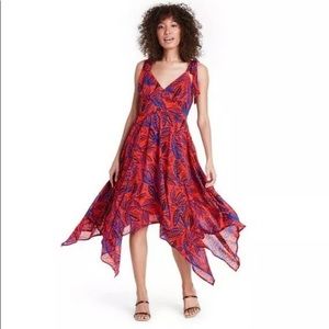 Alexis For Target Dress Small Tropical Leaf Tie Strap Asymmetrical Orange NWT